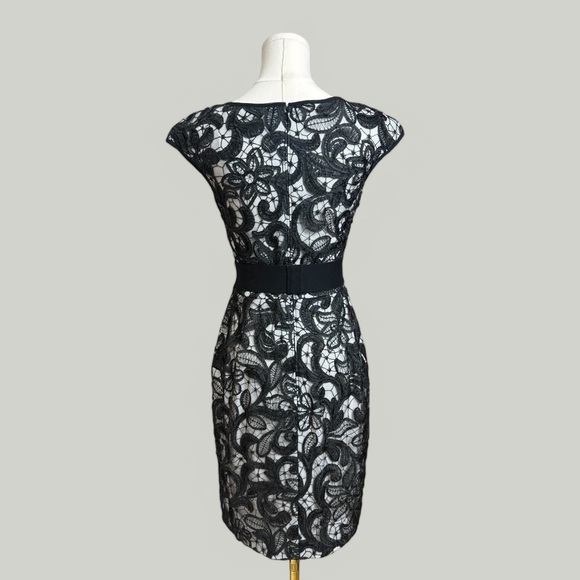 TADASHI SHOJI Dress Women Size 2 Black Lace Mini Short Muscle Sleeves Elegant - Picture 4 of 10